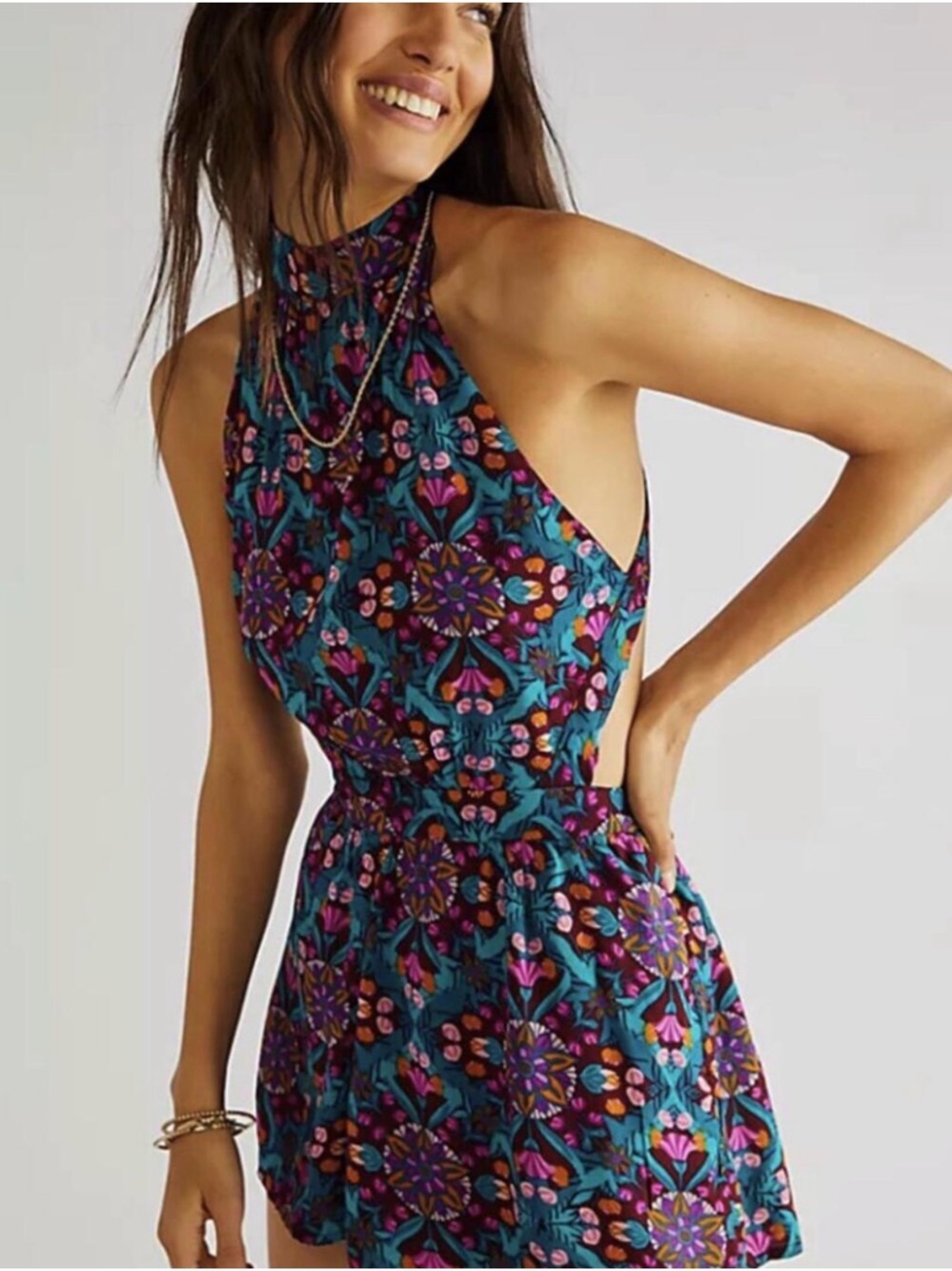 Free people Coral Tides Halter, Lined Romper - Small